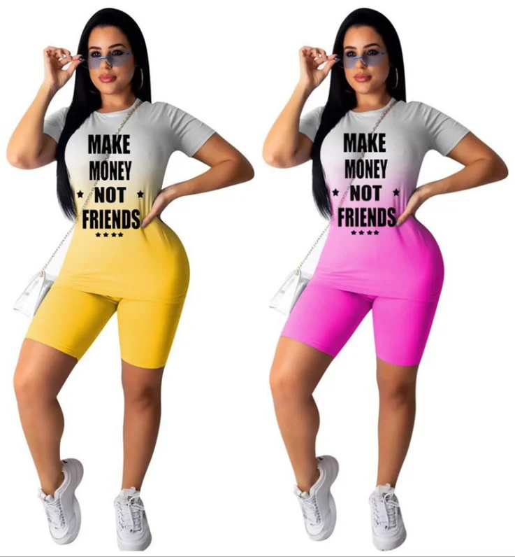 

FM-MH2031 Boutique sportswear letters printed women two piece set gradient colors 2020 tracksuits, As pictures
