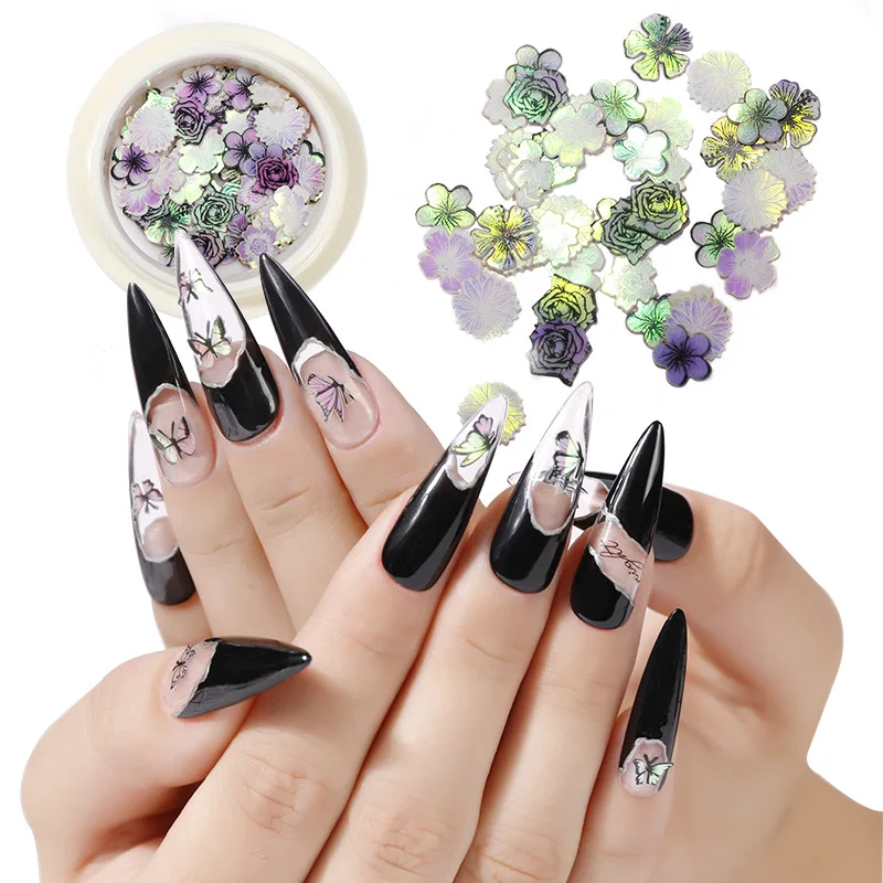 

Mini Butterfly Flower Ornament Patch Colorful Laser Handmade Wood Pulp Sheet Nail Art, Picture