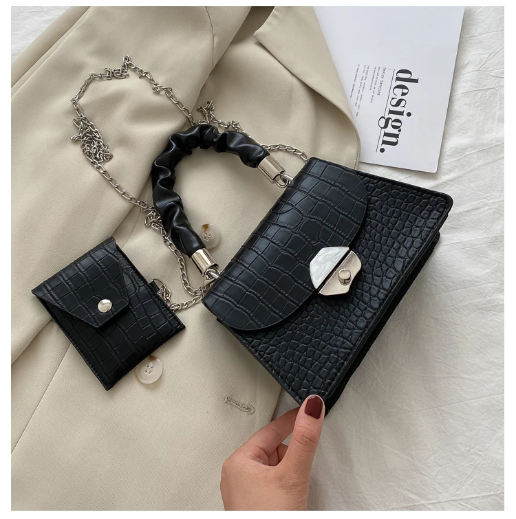 

Shoulder Bag Small Crossbody Bags for Women Luxury Fashion Alligator High Quality PU Leather Chain Bag Design New Black handbag