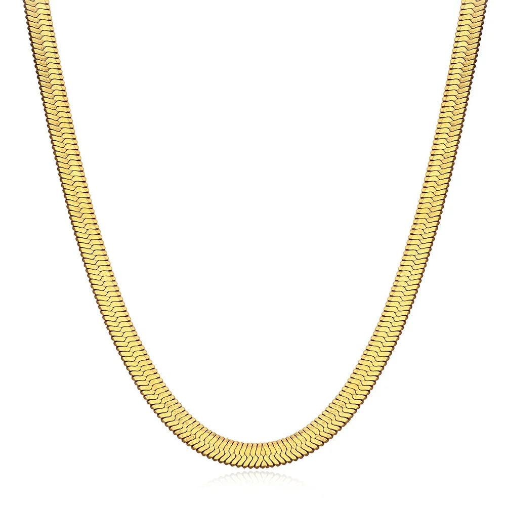 

4MM Fashion Gold Plated Stainless Steel Herringbone Chain Snake Choker Necklace