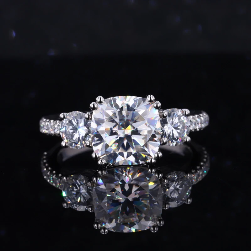 

Starsgem cushion cut 3 stones DEF moissanite wedding infinity p950 platinum rings, Def white color