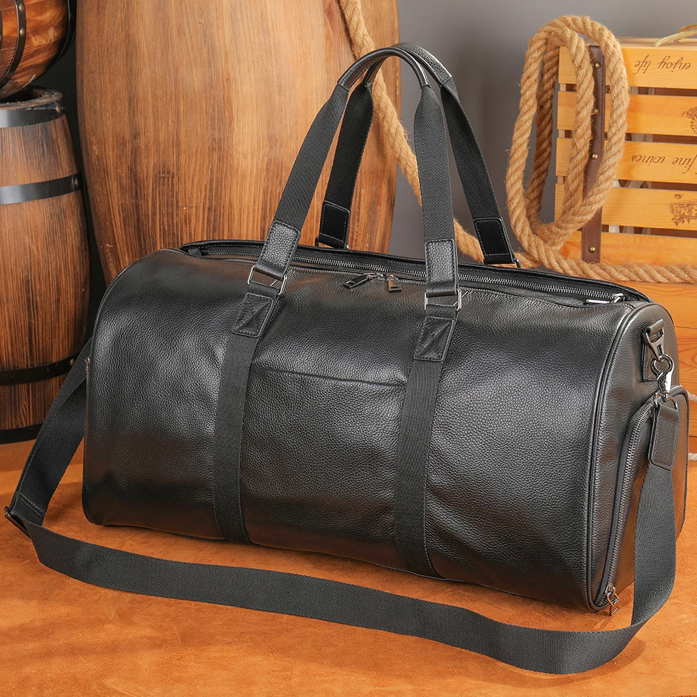 

Marrant Genuine Leather Overnight Weekender Bag With Shoe Pouch Oversized Leather Duffle Bag For Men Leather Travel Bag, Black