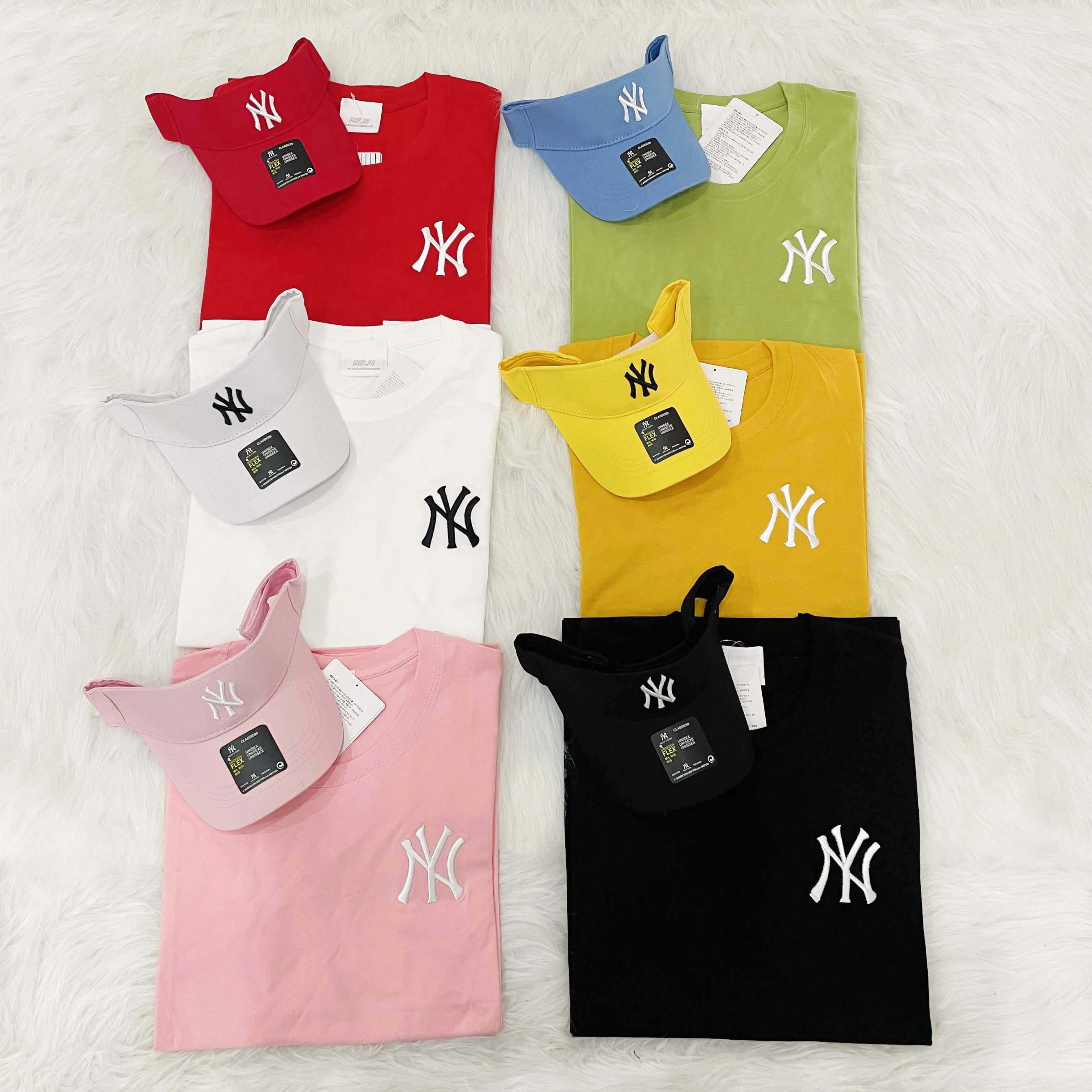

Fashion short sleeve unisex t-shirts embroidery sports caps sun visor hat ny t shirt set women