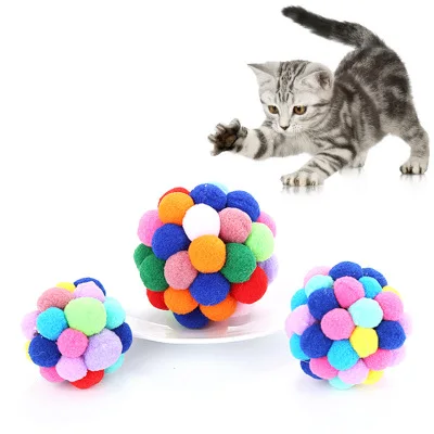 

Pet cat toy ball set with colorful handmade bell bouncy ball pet supplies, Colours