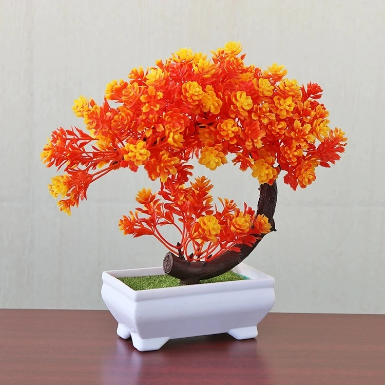 

Furniture imitation plastic potted plant artificial flower small bonsai design ornament, Green color