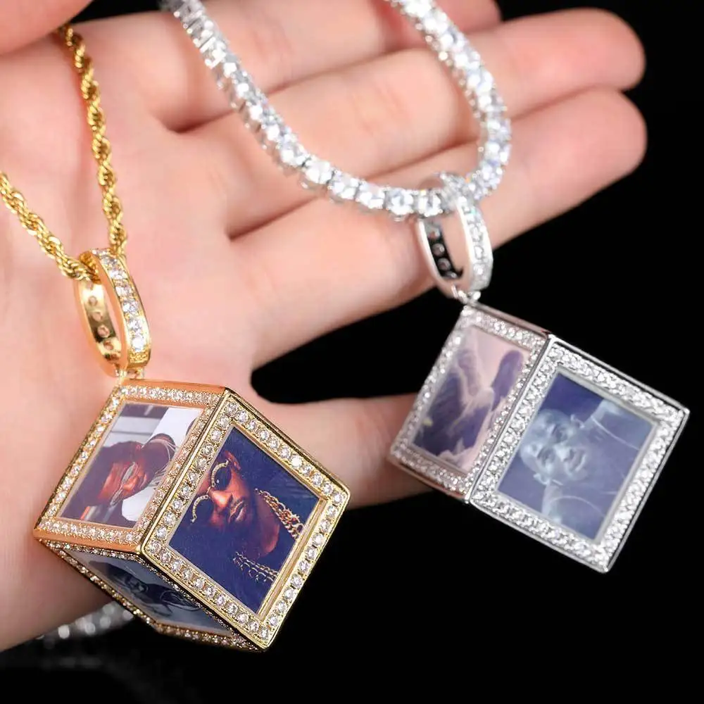 

Trend Hip Hop New Pictures Jewelry Custom Made 6 Sides Cube Photo Pendant Memory Medallions Iced Out Jewelry Necklace