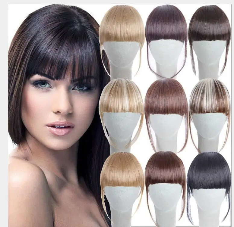 

Synthetic Hair Bangs False Fringe Clip on Fringe Bangs Black Brown Blonde For adult Women Hair Accessories, As picture