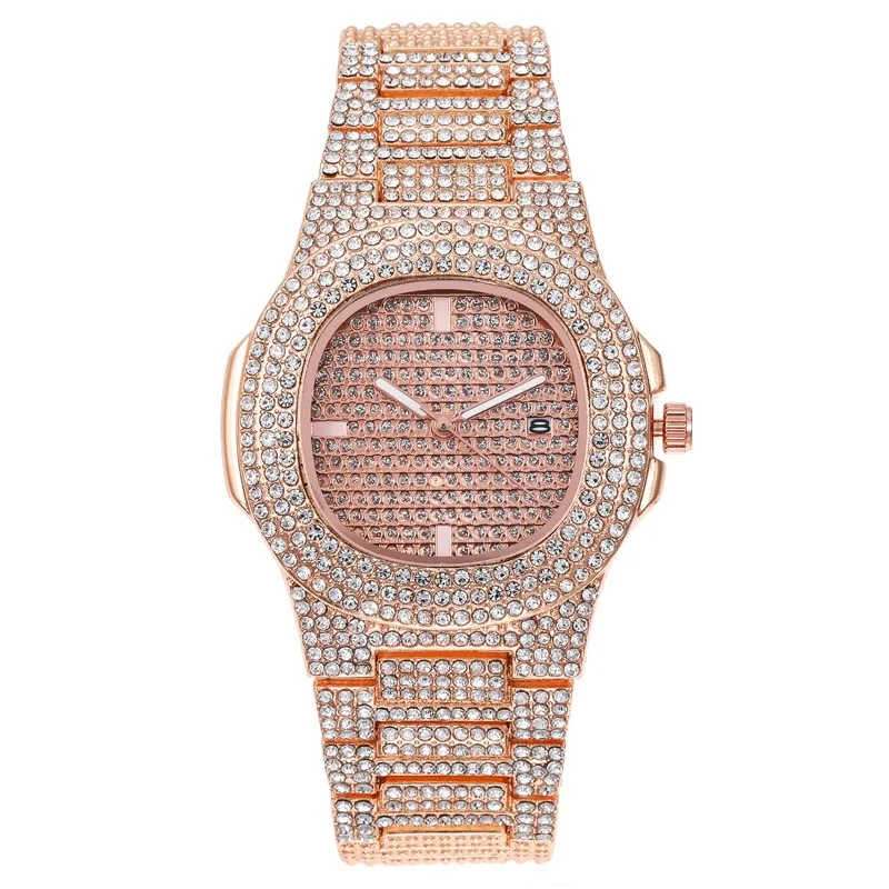 

Women's Alloy Quartz Watch Luxury Full With Diamond ICED Watch Multifunction Calendar Watch Lady's Waterproof Wristwatch, 3 colors