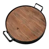 Extra Large Size Round Wood Serving Tray with Iron Handles for Snacks and Finger Foods and a Large Party Platter