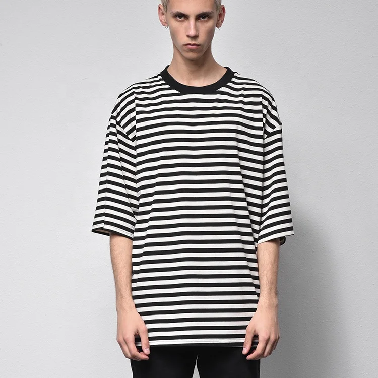 

Hot Sales Low MOQ Online Shopping Drop Shoulder Stripe Men Tshirt