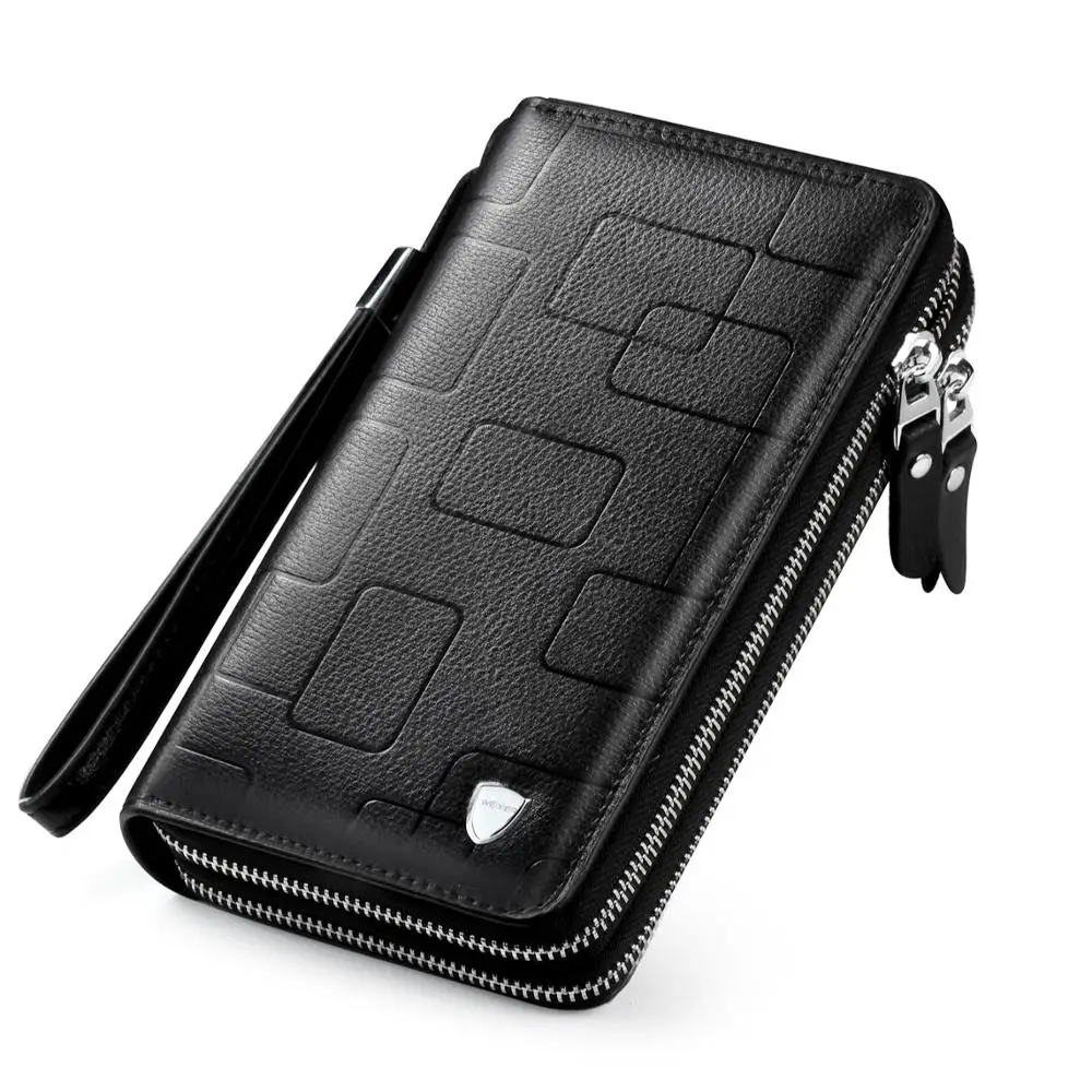 

Wholesale business clutch bag soft genuine leather zipper large capacity wallet for men long style wallet, Black and brown