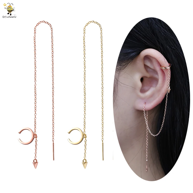 

Slovehoony Woman Accessories Korean Fashion Jewelry 925 Sterling Silver Ball Pendants Threader Long Chain Drop Earrings, Silver/18k gold plated/blue/rose