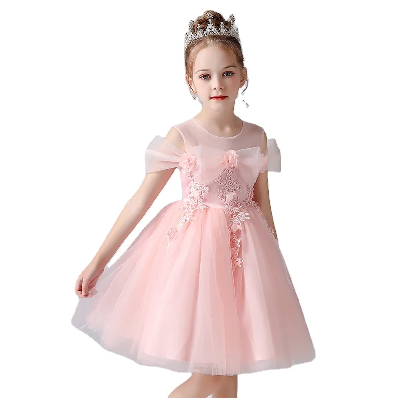 

Pink White Kids Pageant Dresses Flower Girl Kids Wedding Dresses Party Ball Gown for 10 Year Old Girls Birthday Wedding Concert, As shown