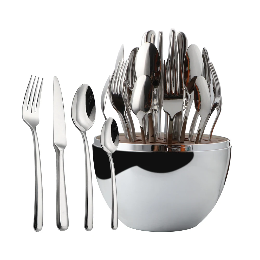 

New couverts sendok cubiertos dorados talher besteck cucharas silver gold egg shaped cutlery flatware silverware set holder