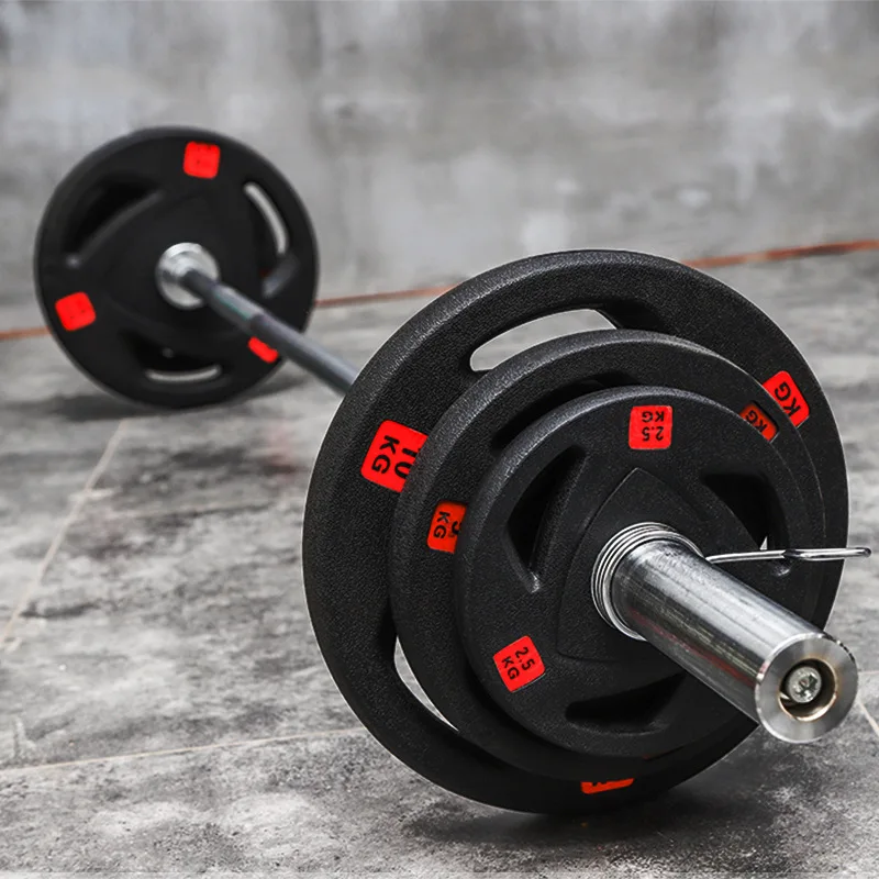 

Walright 2021 Wholesale large hole 5CM gym three-hole hand-held fitness dumbbell sheet natural rubber coated weight plates, Black