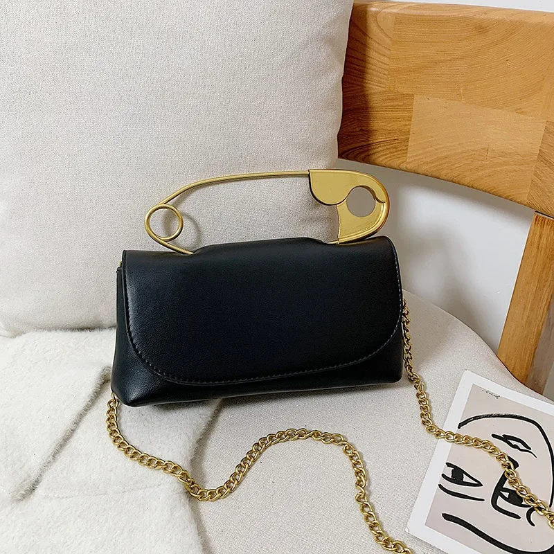 

Retro Metal Pin Design women Crossbody bags PU Leather Female Purses and Handbags