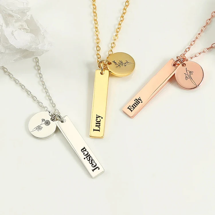 

G2272 Wholesale 18K Gold Plated Stainless Steel Custom Engraving Name Disk Long Bar Blanks nameplate PendantJewelry Necklace