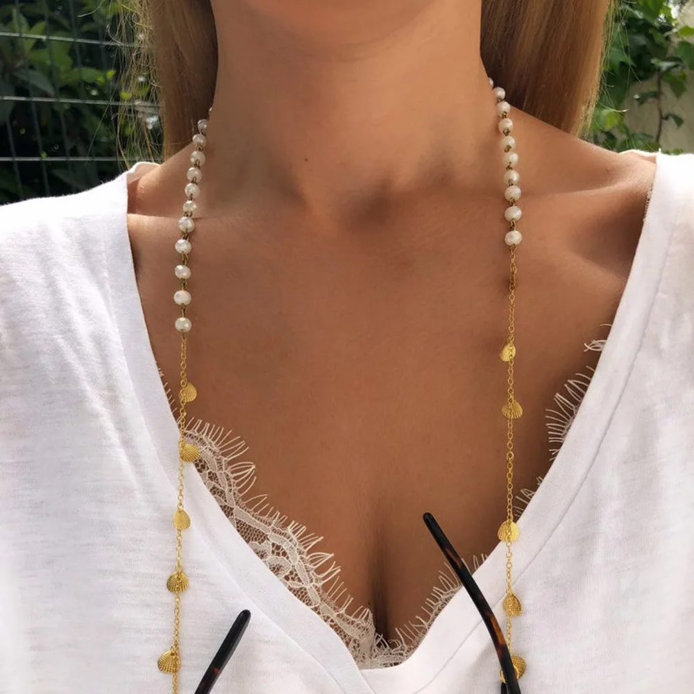 

2020 New Arrival Shell Pearl Charm Glasses Chain,Fashion Functional Mouth-Muffle Chain, Gold