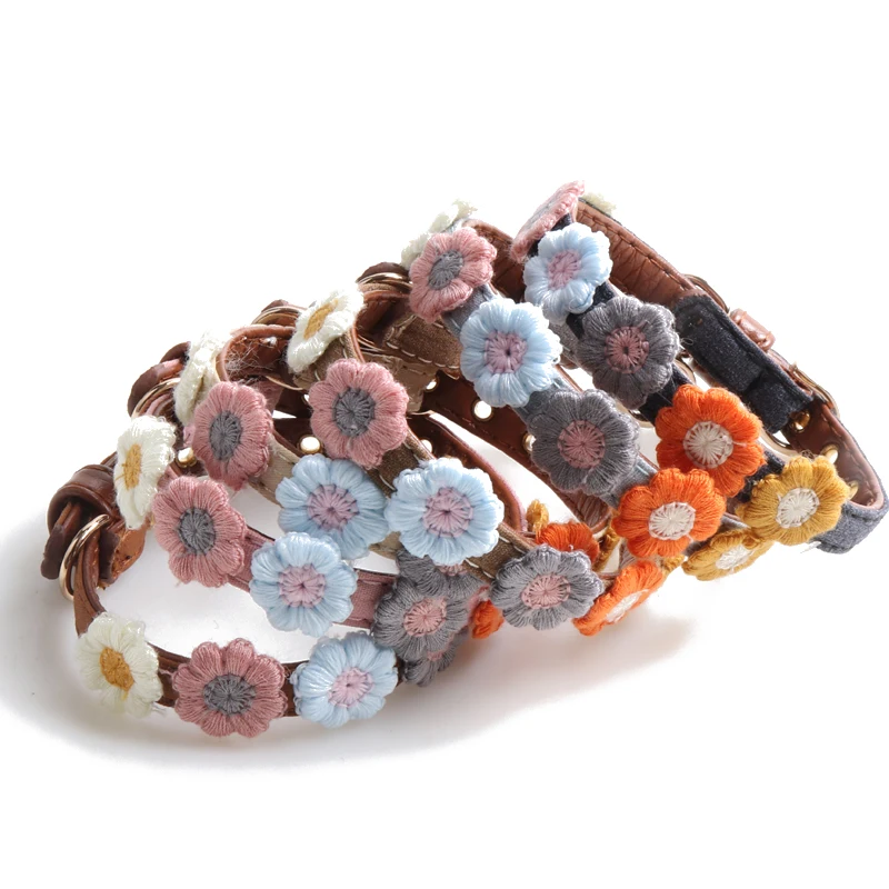 

Amigo fashion cute colorful flower personalized metal buckles dogs neck puppy pu pet collars for dogs