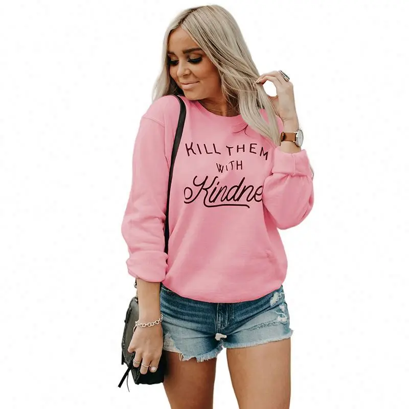 

High Quality Fall Casual Pink Crew Neck Women Hoodies Sweatshirts