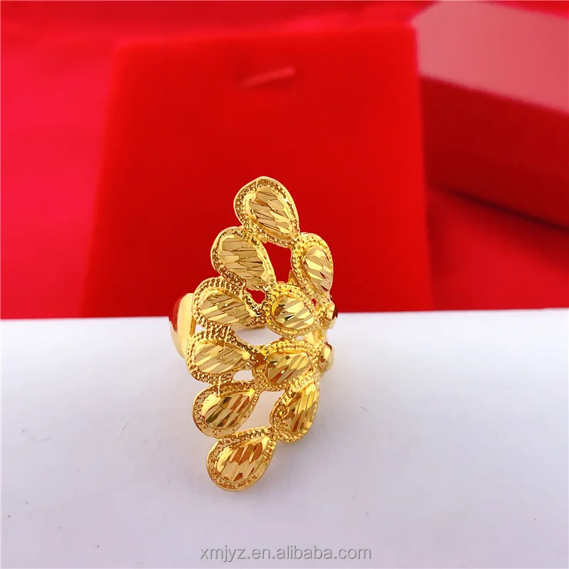 

Brass Gold Plated Jewelry Vietnam Sand Gold Sparrow Tail Open Ring Euro Gold Korean Wedding Women's Jewelry Big Flower Ring