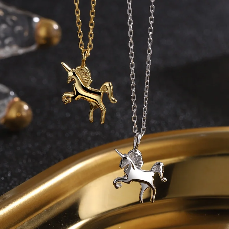 

Fashion wholesale 925 sterling silver unicorn clavicle chain couple necklace customize necklace pendant, Picture