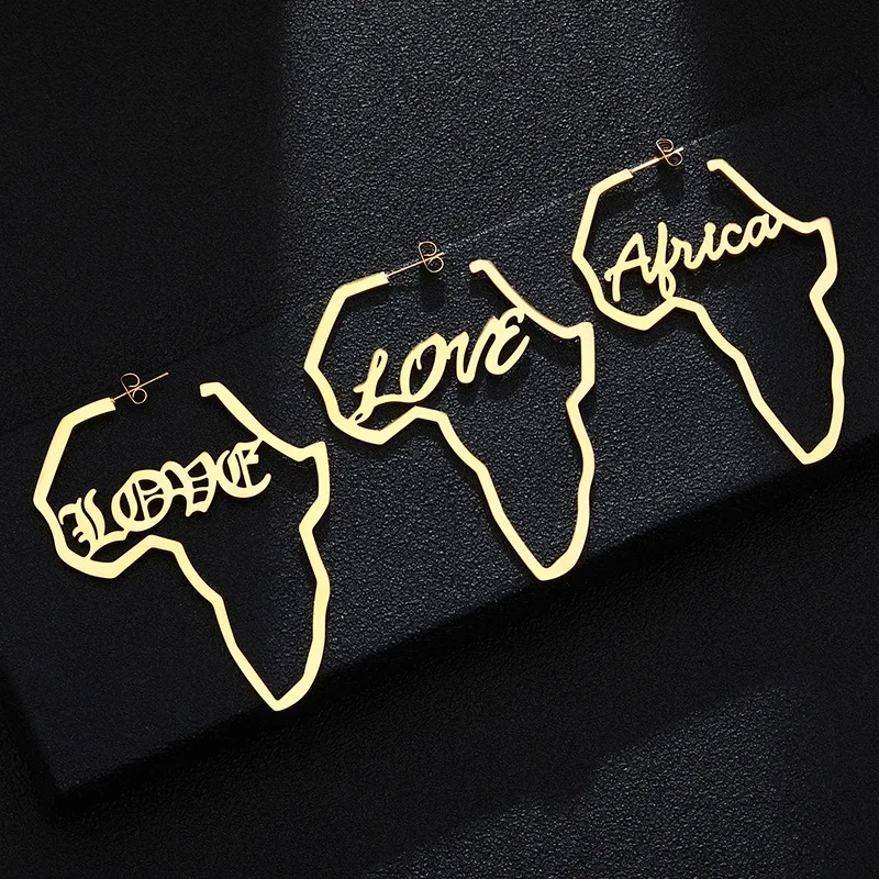 

Amazon Hotsale Stainless Steel African Map Earrings 18K Gold Love Africa Earrings, Picture shows