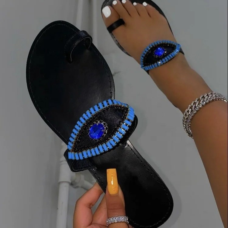 

2021 Hottest Selling Designer Women Luxury With Diamond Like Eyes Sandals flat Toe Sandals, Picture