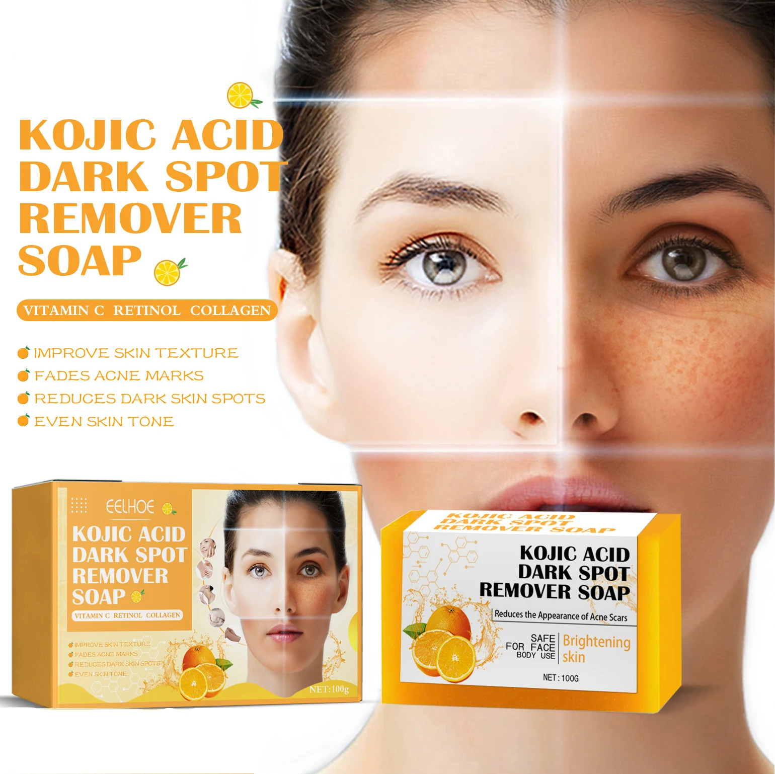 

Private Label Organic Dark Spot Brightening Soap Acne Scars Face & Body Kojic Acid Whitening Soap