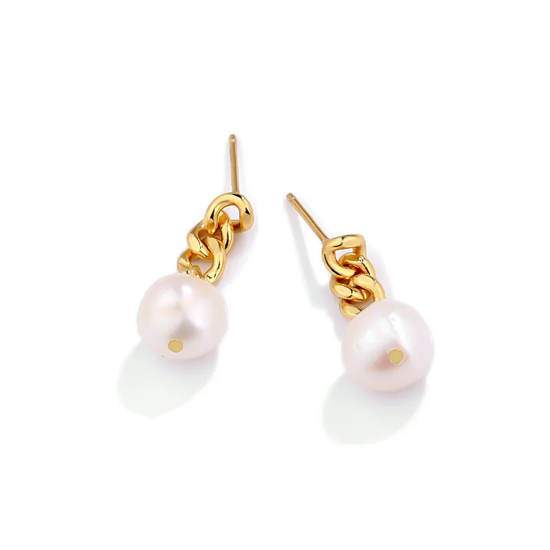 

925 Sterling Silver Luxury Retro Earring Gold Plated Pearl Women Stud Earrings