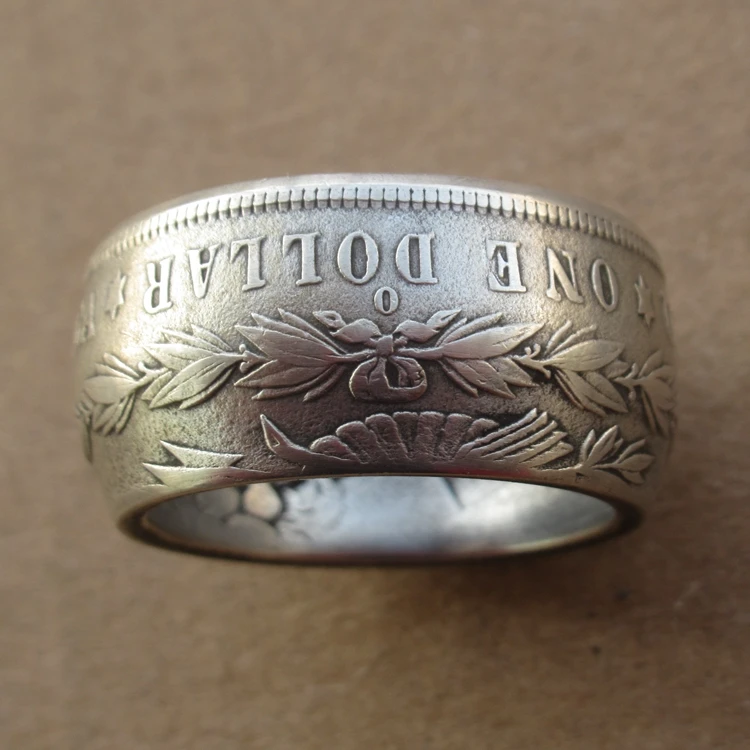 

Handmade from Morgan Dollar O Mint "Eagle" Silver Plated Coin Ring US Size 6#-16#