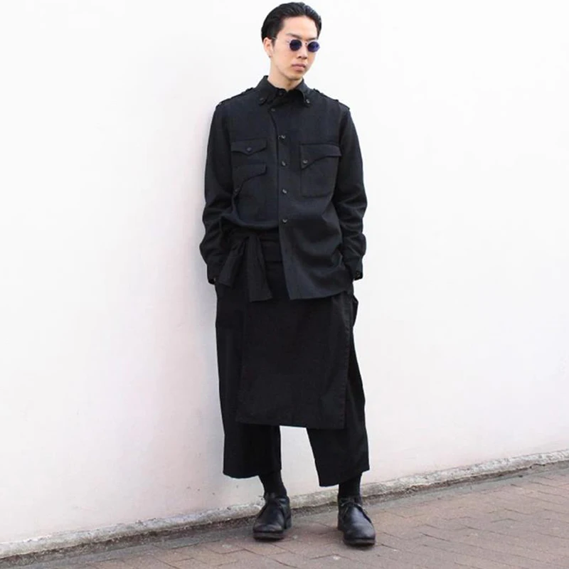 

Men's Shirt Long Sleeve Black Large Size High Quality Men's Wear Loose Men's Shirt Military Style Men's Coat