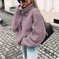 

2019 Fall Winter New Thick Sweater Women Curling High Collar Bat Sleeve Sweater