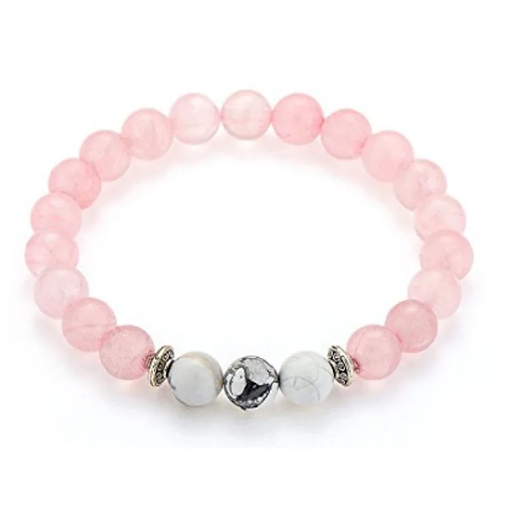 

2020 Wholesale Hot Handmade Quartz Bracelet Set w Imported White Pine Pink Gemstone Natural Stone Beads Bracelet, Colorful