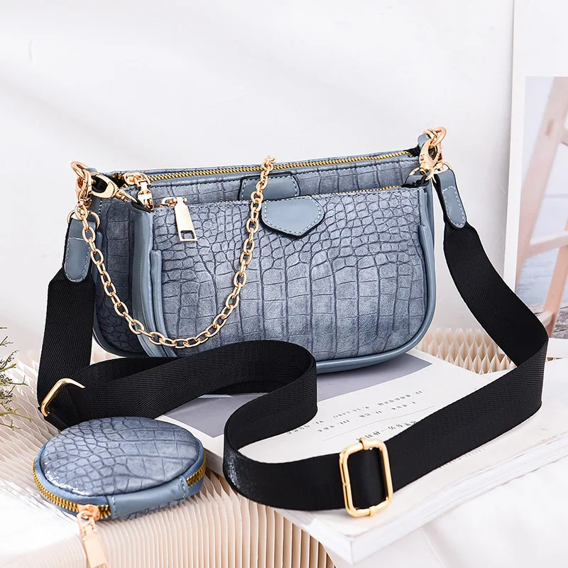 

Crocodile Pattern Pu Leather Shoulder Ladies Luxury 3 Pcs Bags Set Name Brand Purses And Ladies Handbags 2022, Pink,black,yellow,brown,beige,green