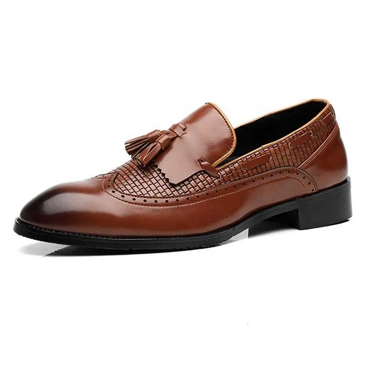 

2021 spring new arrival plaid pattern men's leather shoes casual artificial leather low-heel tassel accessories non-slip, Red brown black