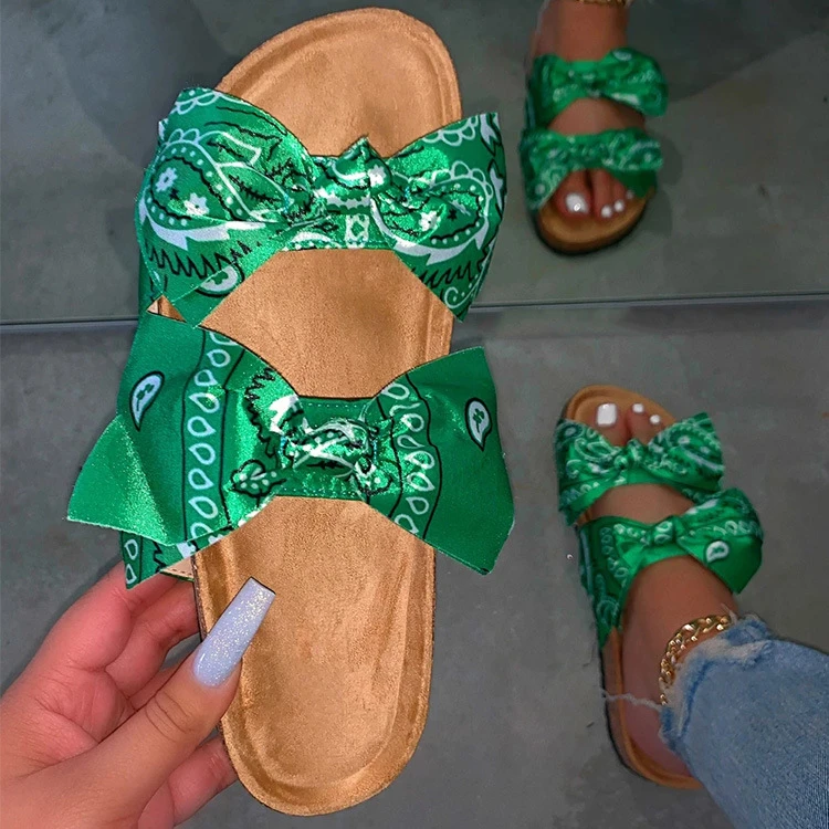 

DUODUOCOLOR New product leisure solid color plus size bowknot flat base slippers summer sandals 2021 D10064, Red, black, pink, leopard, color, blue and yellow...