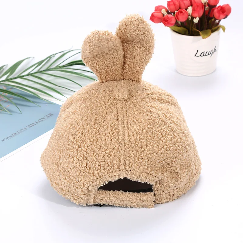 复活节粉红色黑色黄色和骆驼儿童冬季毛绒兔子帽子兔子耳朵棒球帽