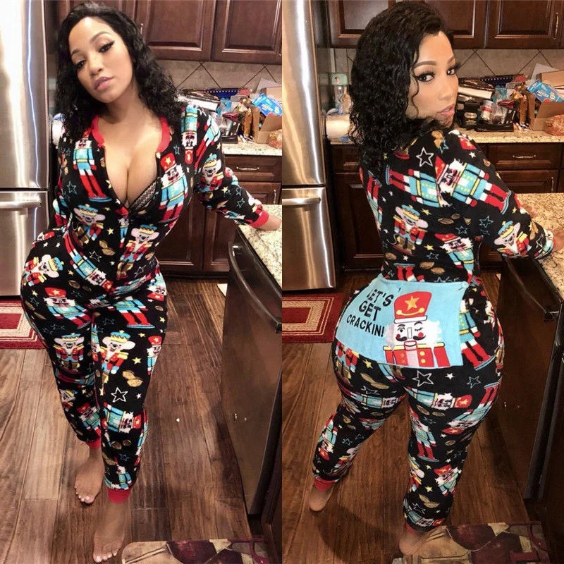 

JY1937 Winter Sexy Onesie Pajamas Plus Size Christmas Long Sleeves Rompers Jumpsuit Christmas Onesie Pajamas, Cookie onesie