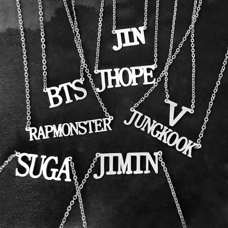 

Stainless Steel Jin Suga Jhope Jungkook V Jimin Chain Necklace Friends Fans Gifts Customized Letter BTS Necklace, Picture shows