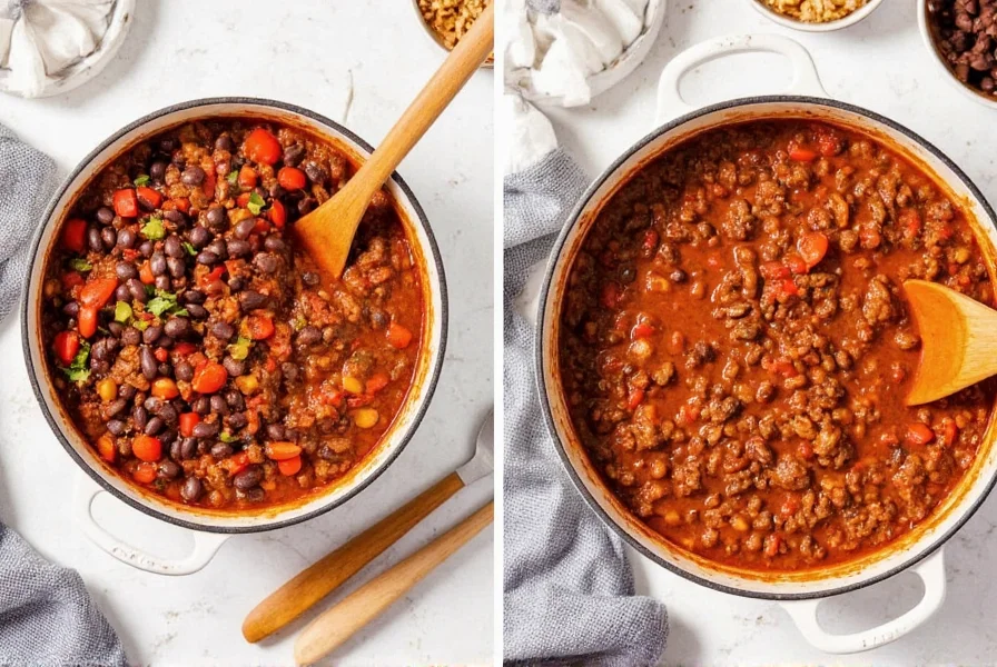 Chili recipe variations including vegetarian option with black beans and traditional meat version