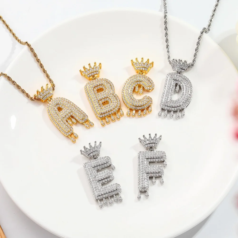 

Fashion Cubic Zircon 26 Alphabet Pendants Gold Sliver Shinning Collares Jewelry Full Zircon A-Z Letter Crown Pendant Necklace