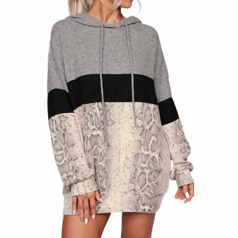

Snake Drawstring Color Block Long Sleeve Oversized Hoodie Women