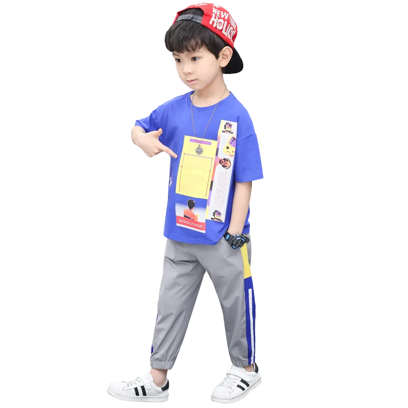 

Summer thin boy suit short-sleeved T-shirt casual trousers new two-piece suit