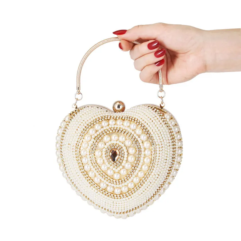 

heart shape Womens Clutch Evening Bags dazzling rhinestone Full Beaded Pearls Handbag for Wedding Party, Sliver, golden, black