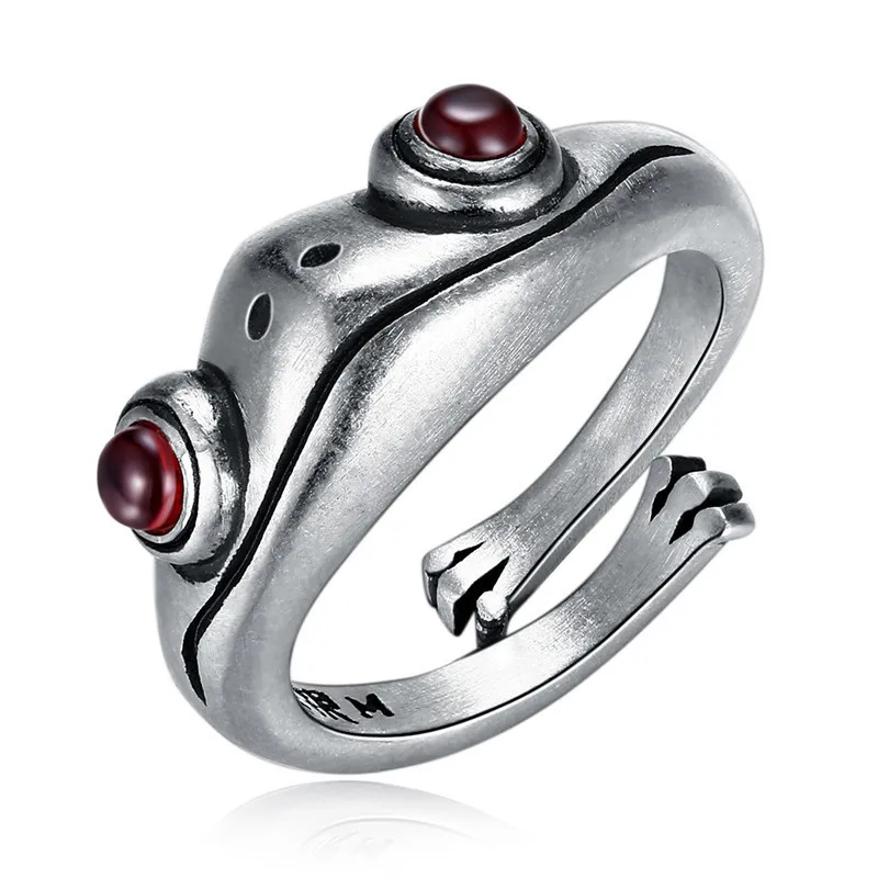 

Retro Frog Ring Female Simple Garnet Creative Personality Gold Silver Red Eyes Animal Opening Adjustable Ring For Unisex, As picture