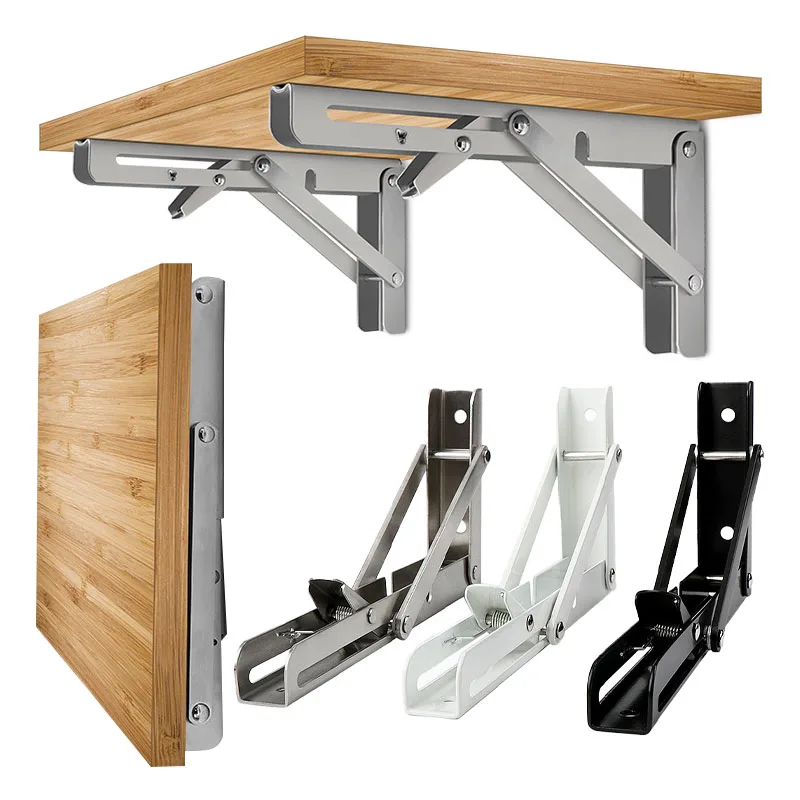 Stainless Steel Folding Hinge Space Saving Heavy Duty Triangle Collapsible Wall Mounted Shelf Brackets for RV Table Work Bench