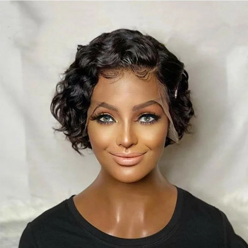 

Hot Selling Pixie Cut Short Full Lace Wig Virgin Hair Lace Front Wig Human Hair Curly Bob Short Wigs For Black Women