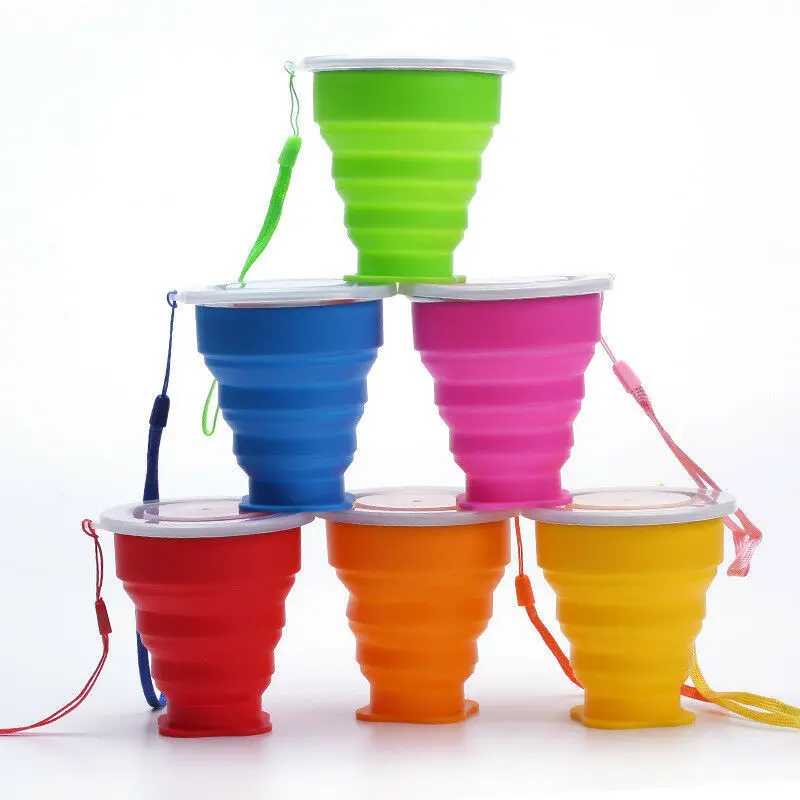 

270ml Portable Silicone Retractable Folding Cup With Lid Telescopic Collapsible Drinking Cup Outdoor Travel Water Cup, As photo