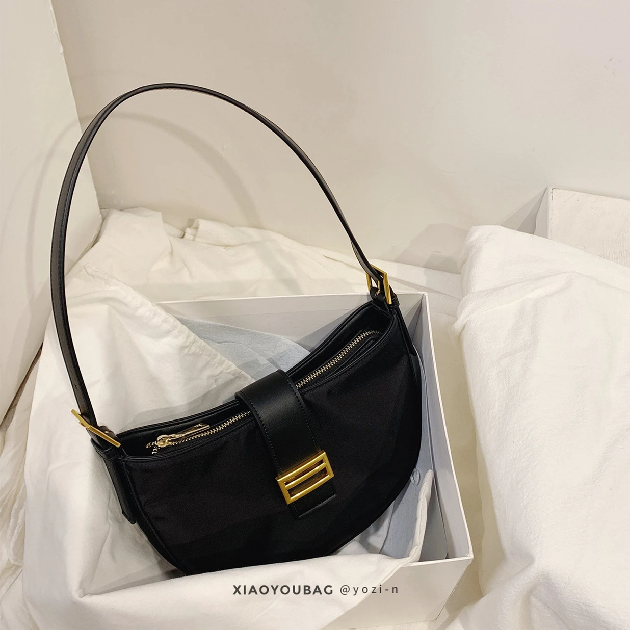 

XP1383 Underarm bag black nylon cloth texture versatile shoulder crossbody bags